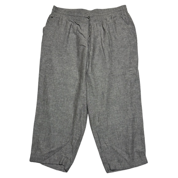 Jones New York Linen Pants Womens Size 1X Cropped Gray Elastic High Waist Travel - Picture 1 of 10